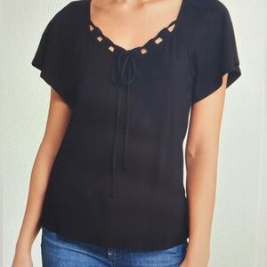 Loveappella Tie Neck Flutter Sleeve Top Size XL